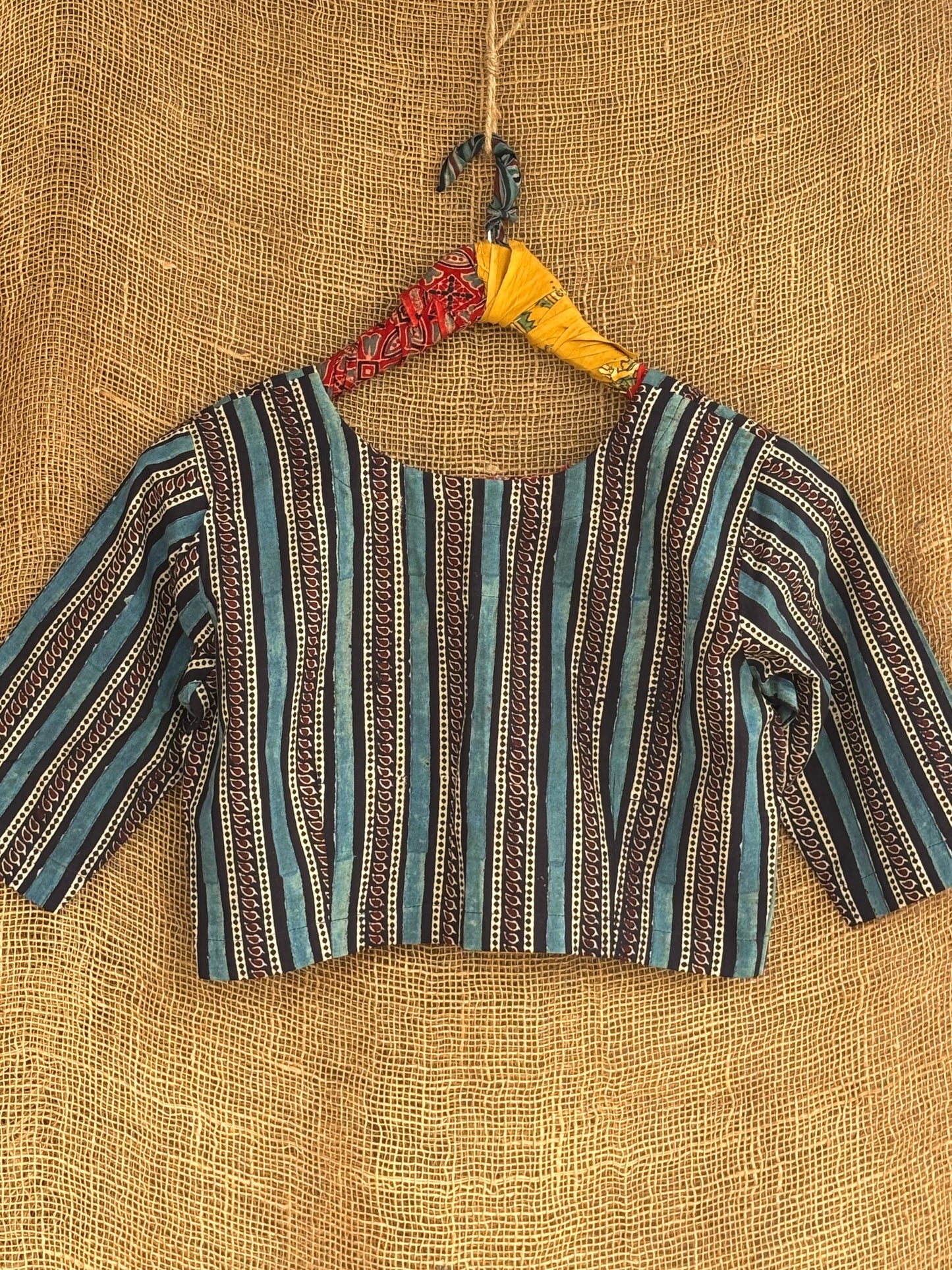 Deep blue stripes ajrakh blouse