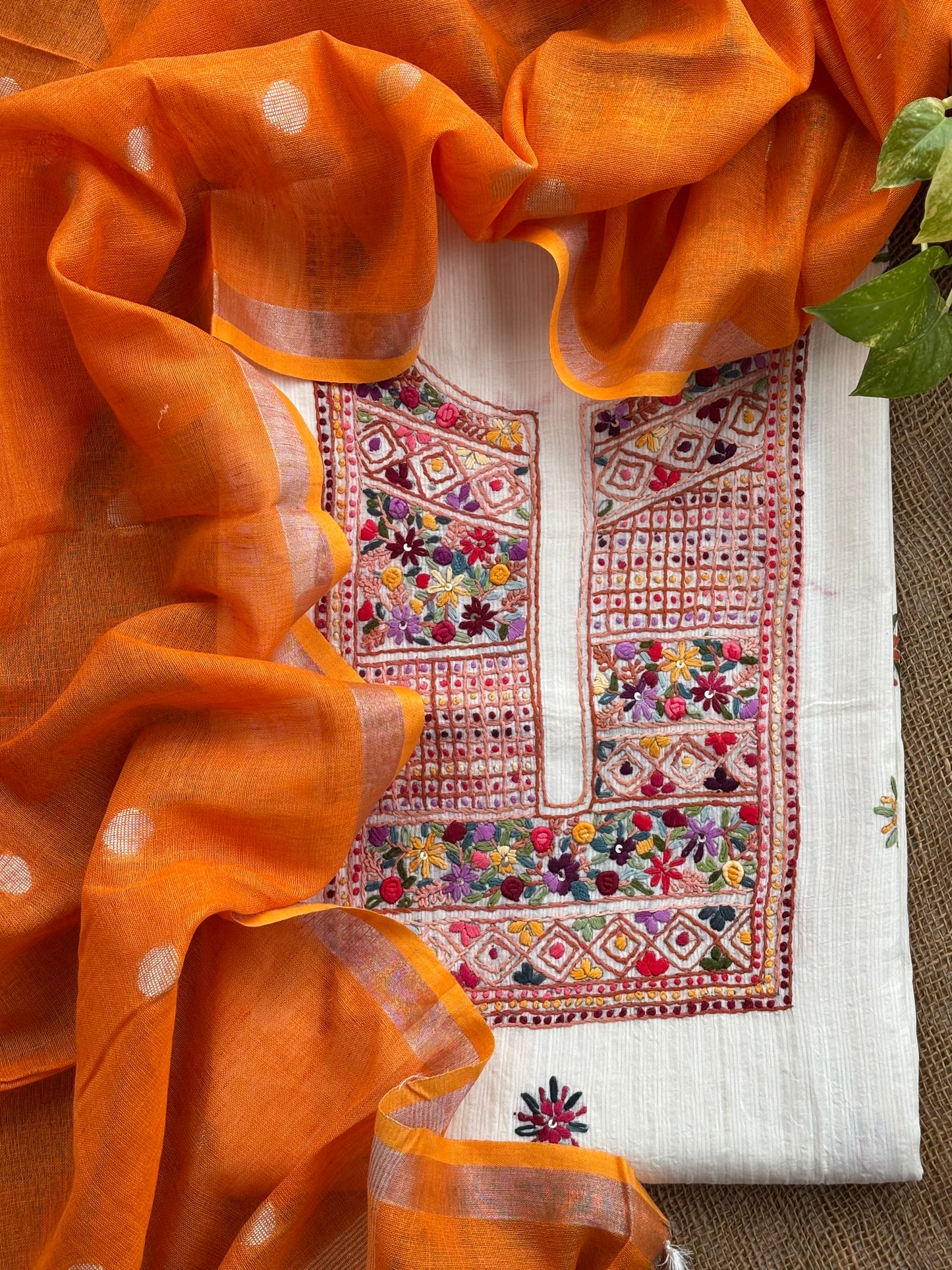 Orange -ivory embroidered set