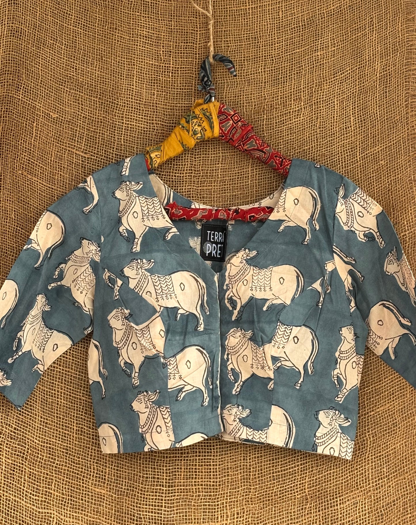 Pichwai print powder blue blouse