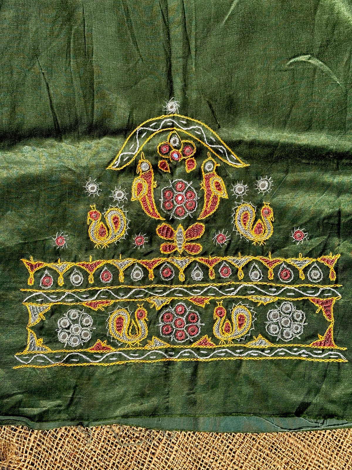 Forest green hand embroidered Kutchi blouse piece