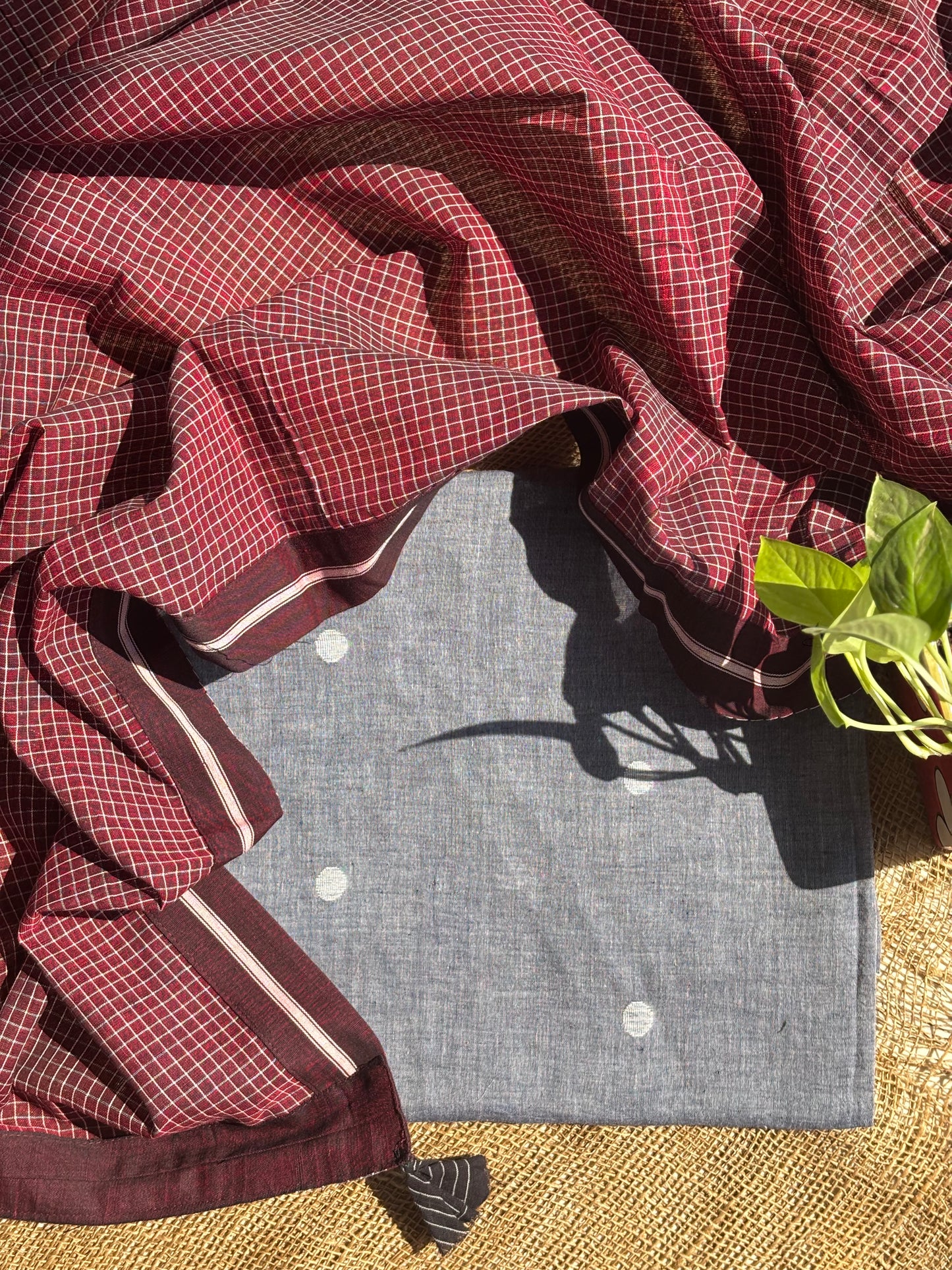 Grey and maroon jamdani set