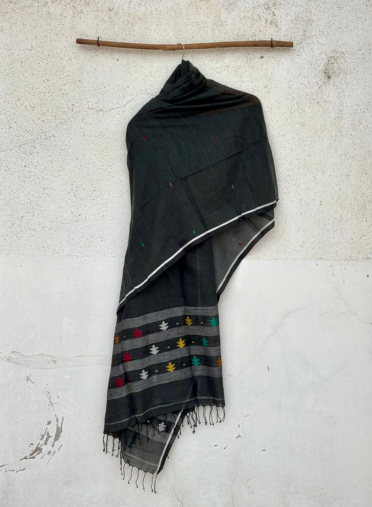 Deep olive mul mul jamdani dupatta