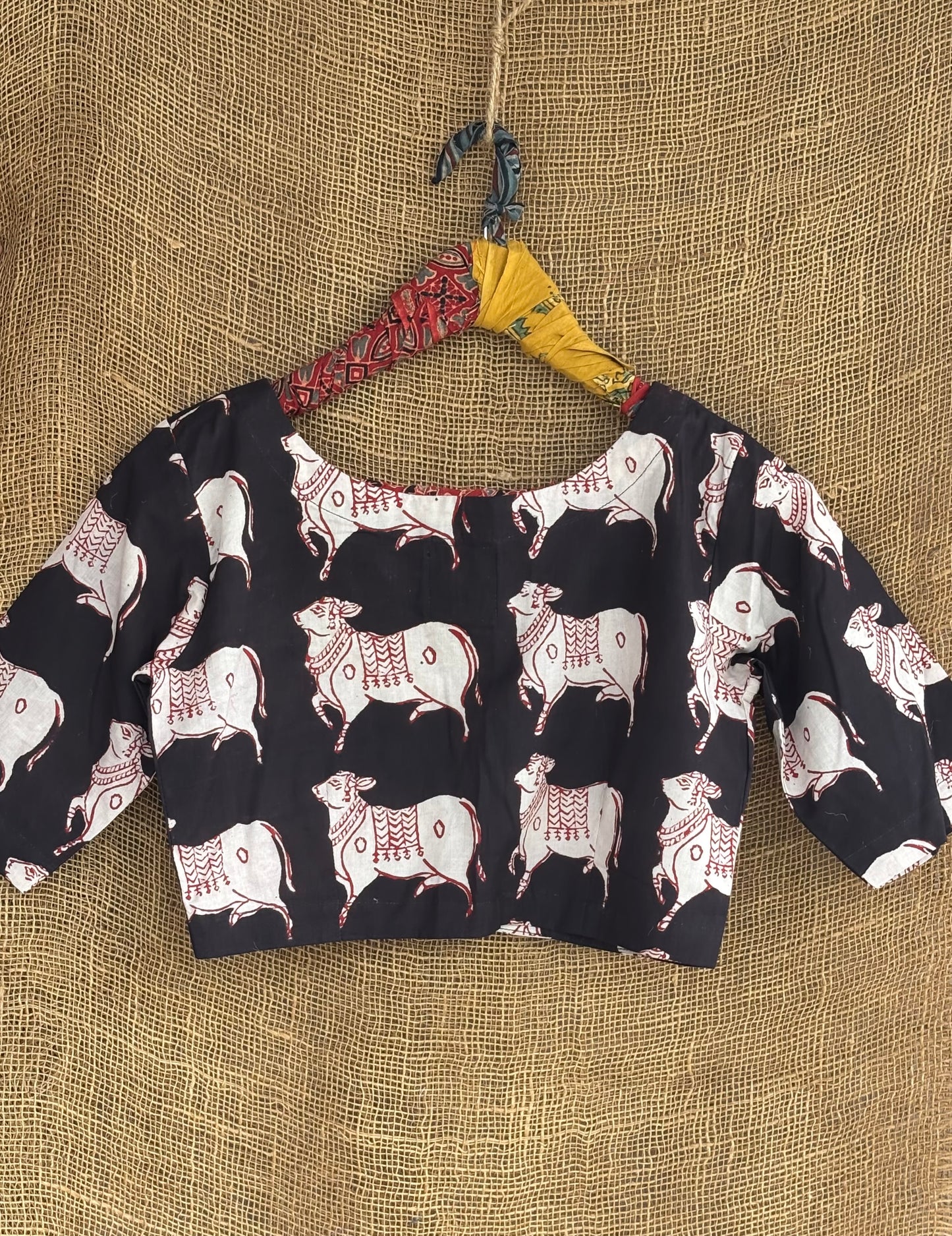 Pichwai print black blouse