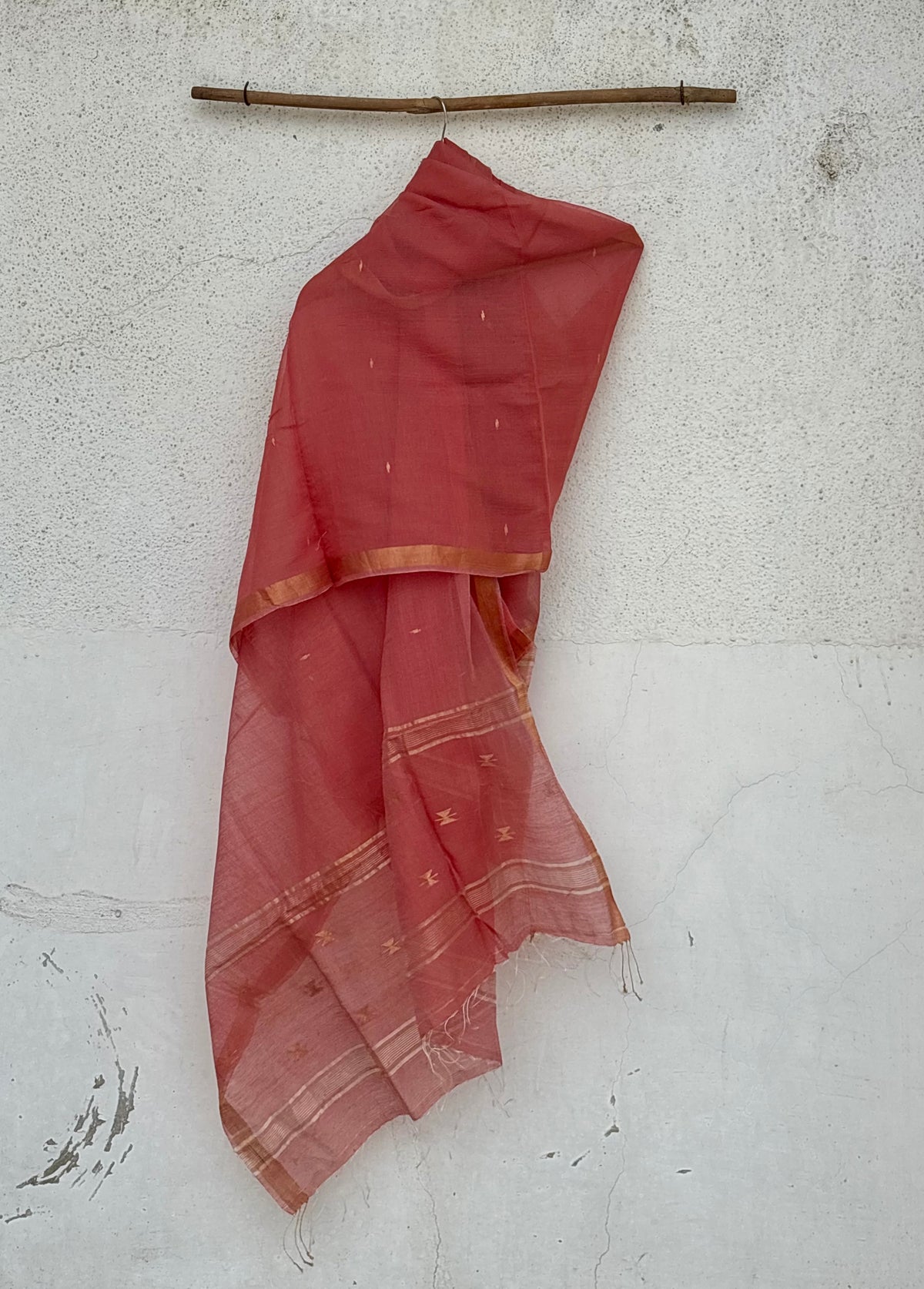 Rose pink cotton silk jamdani dupatta