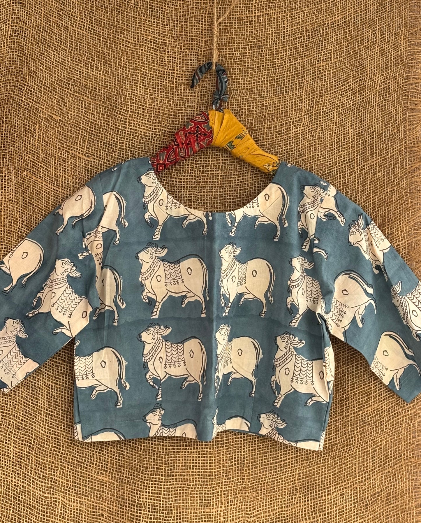 Pichwai print powder blue blouse