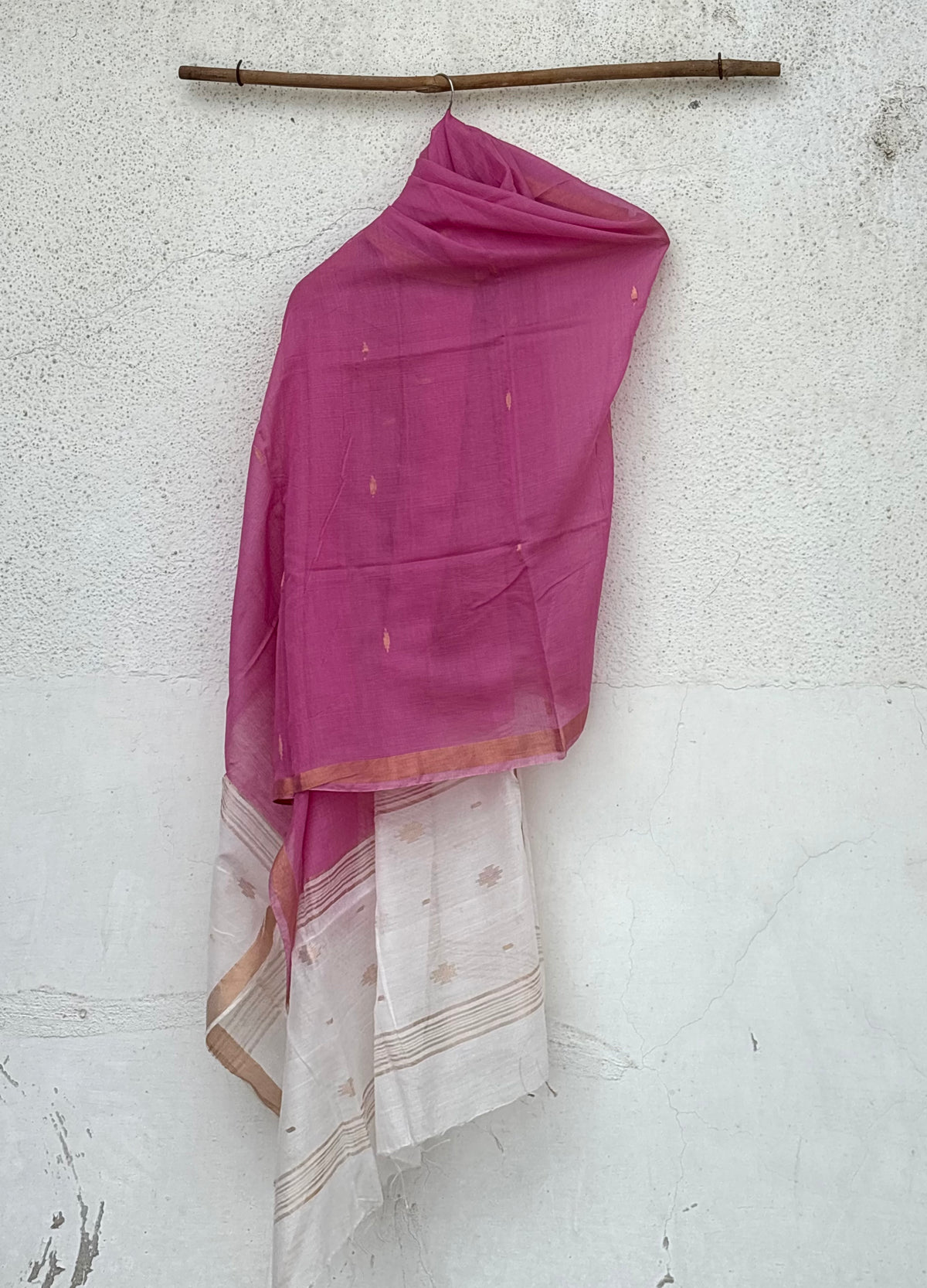 Pink-white cotton silk jamdani dupatta