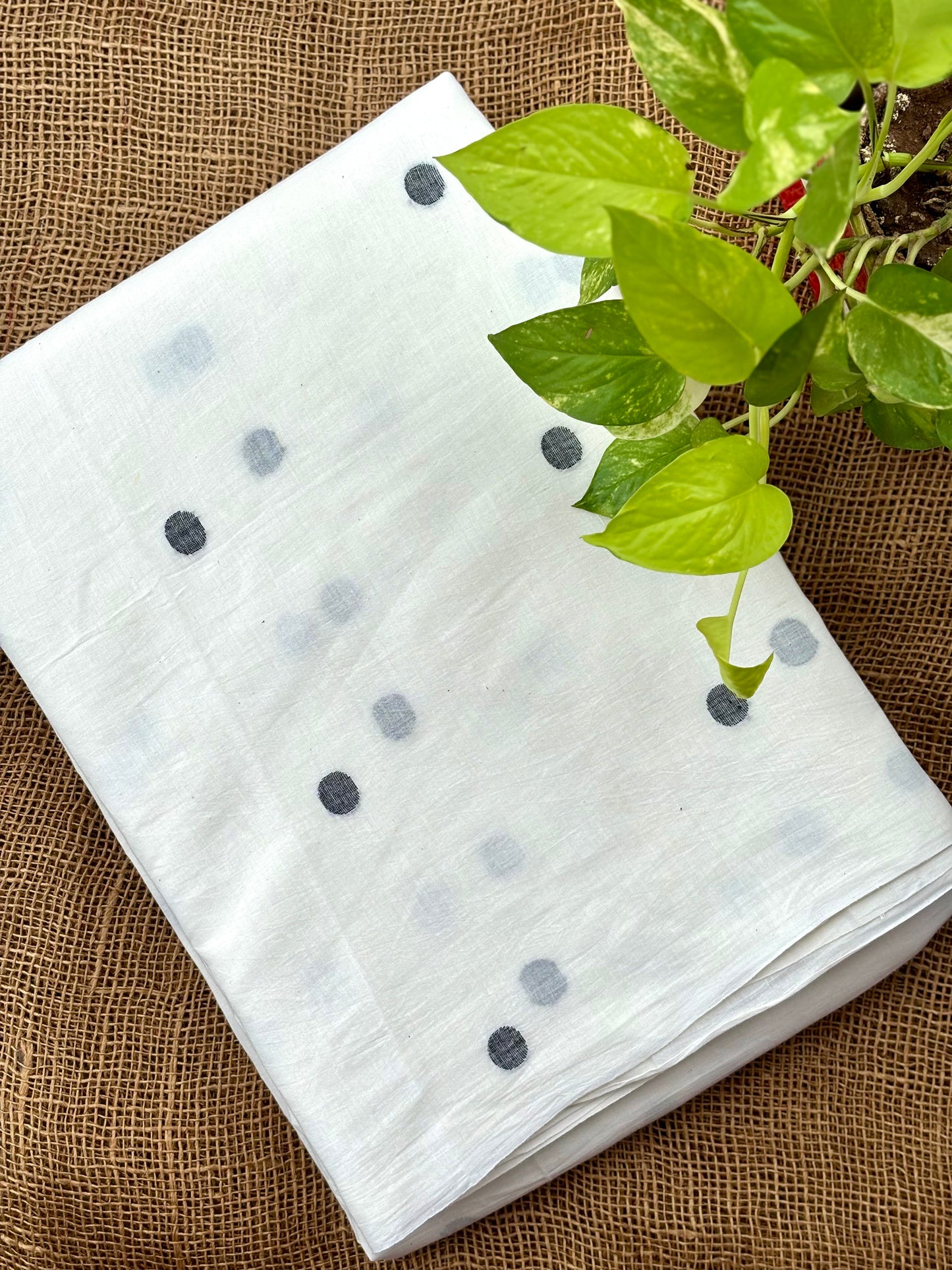 White polka jamdani fabric