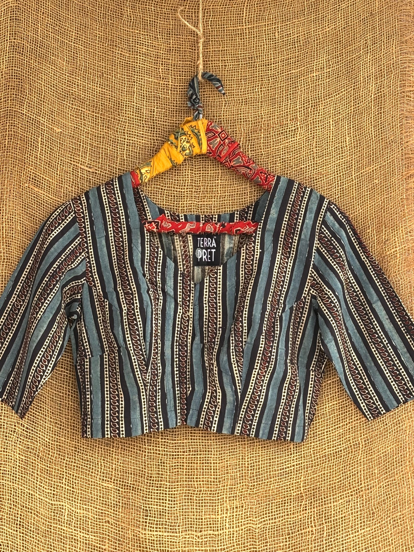 Deep blue stripes ajrakh blouse