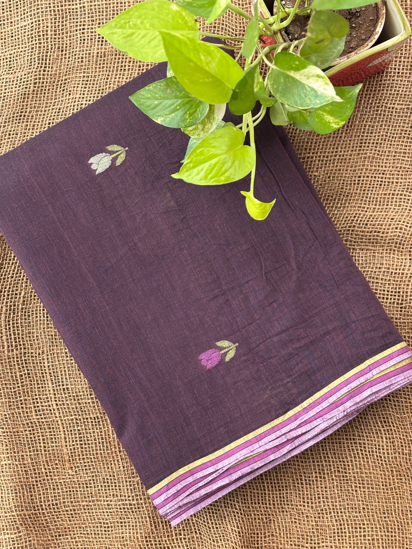 Deep brown onion pink jamdani fabric