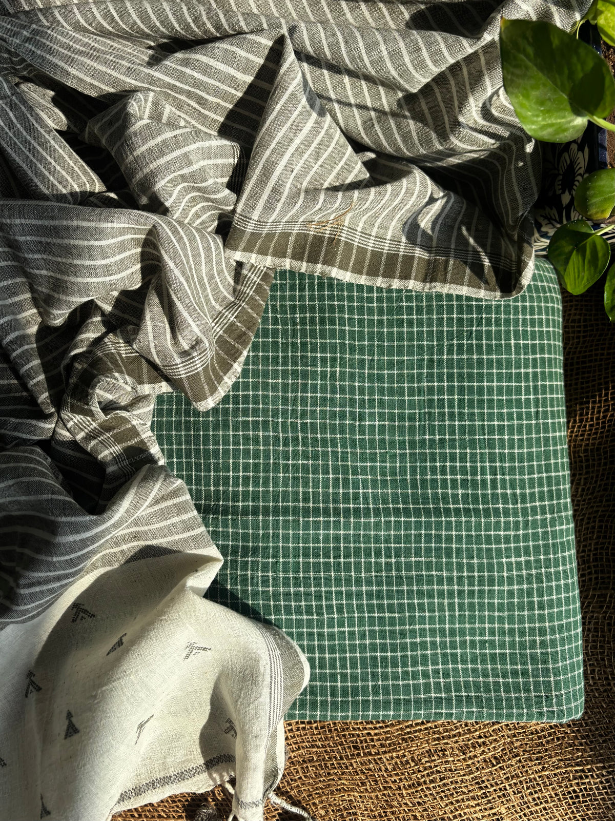 Green checkered kala cotton set