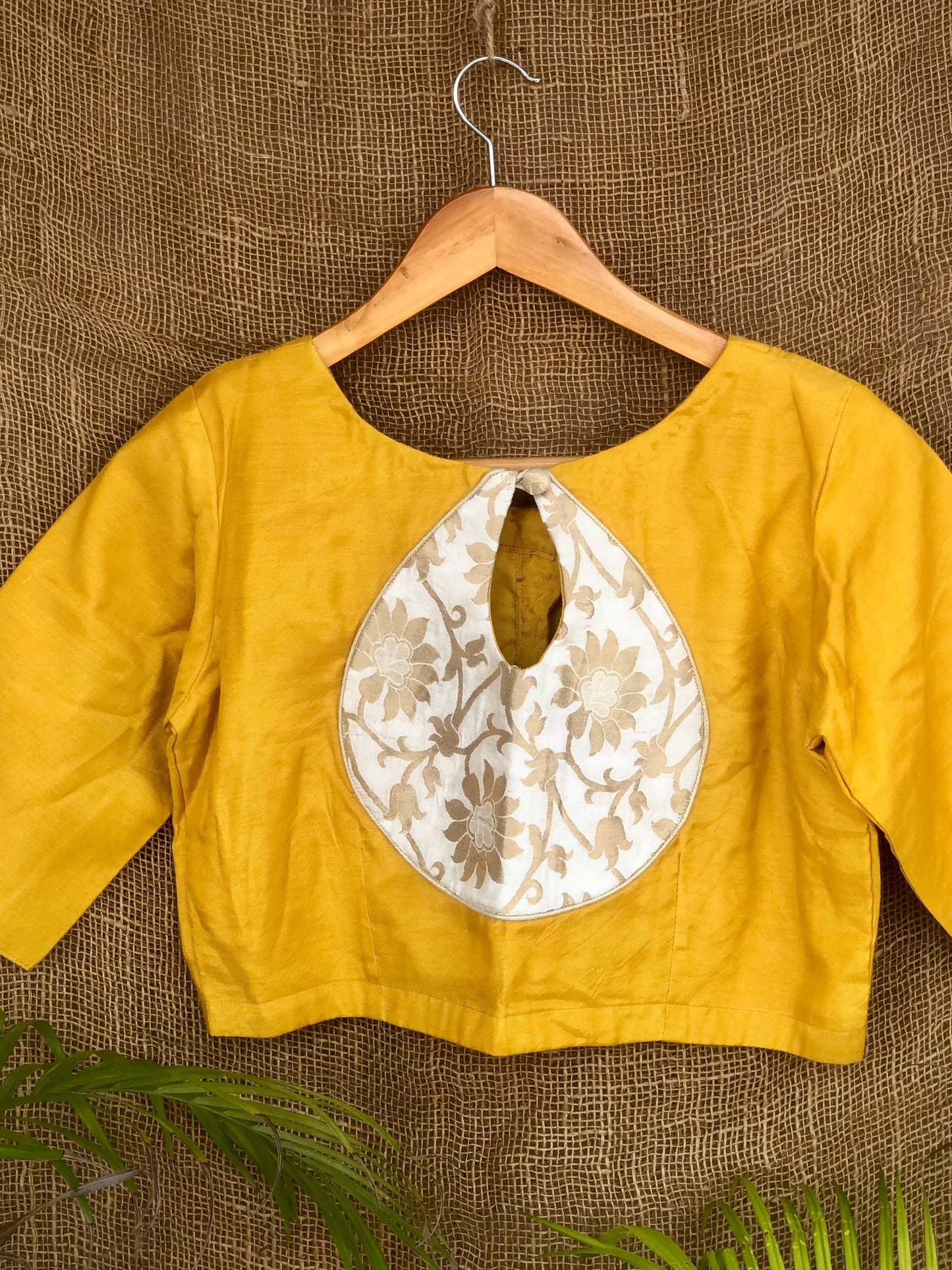 Mustard Blouse with jacquard brocade Design