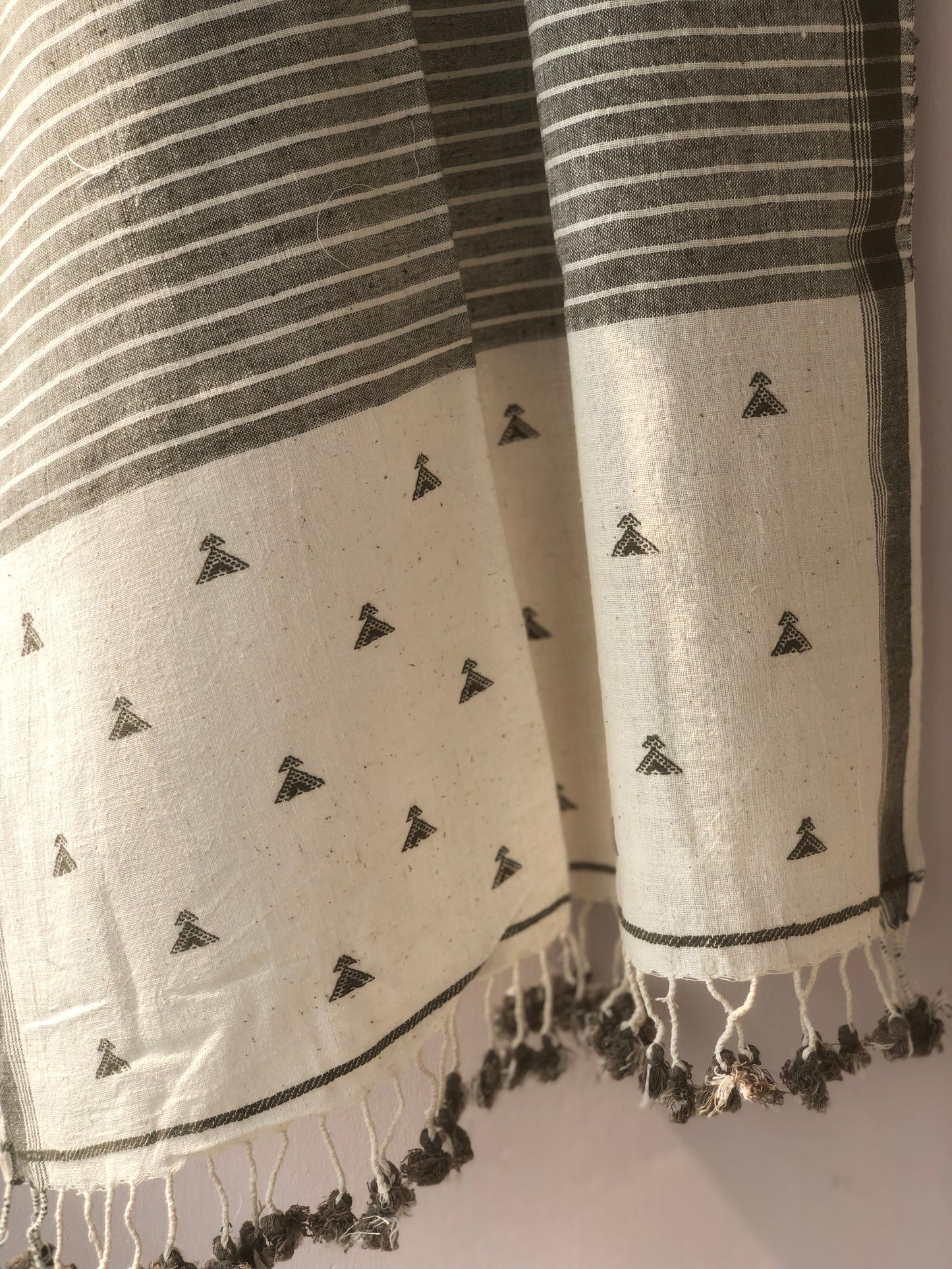 Organic Kala Cotton Stole - Natural Stripe Design