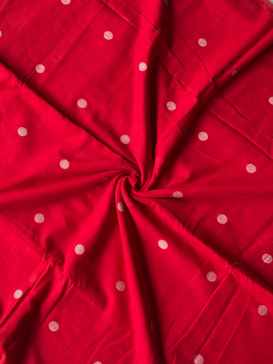 Red polka jamdani fabric