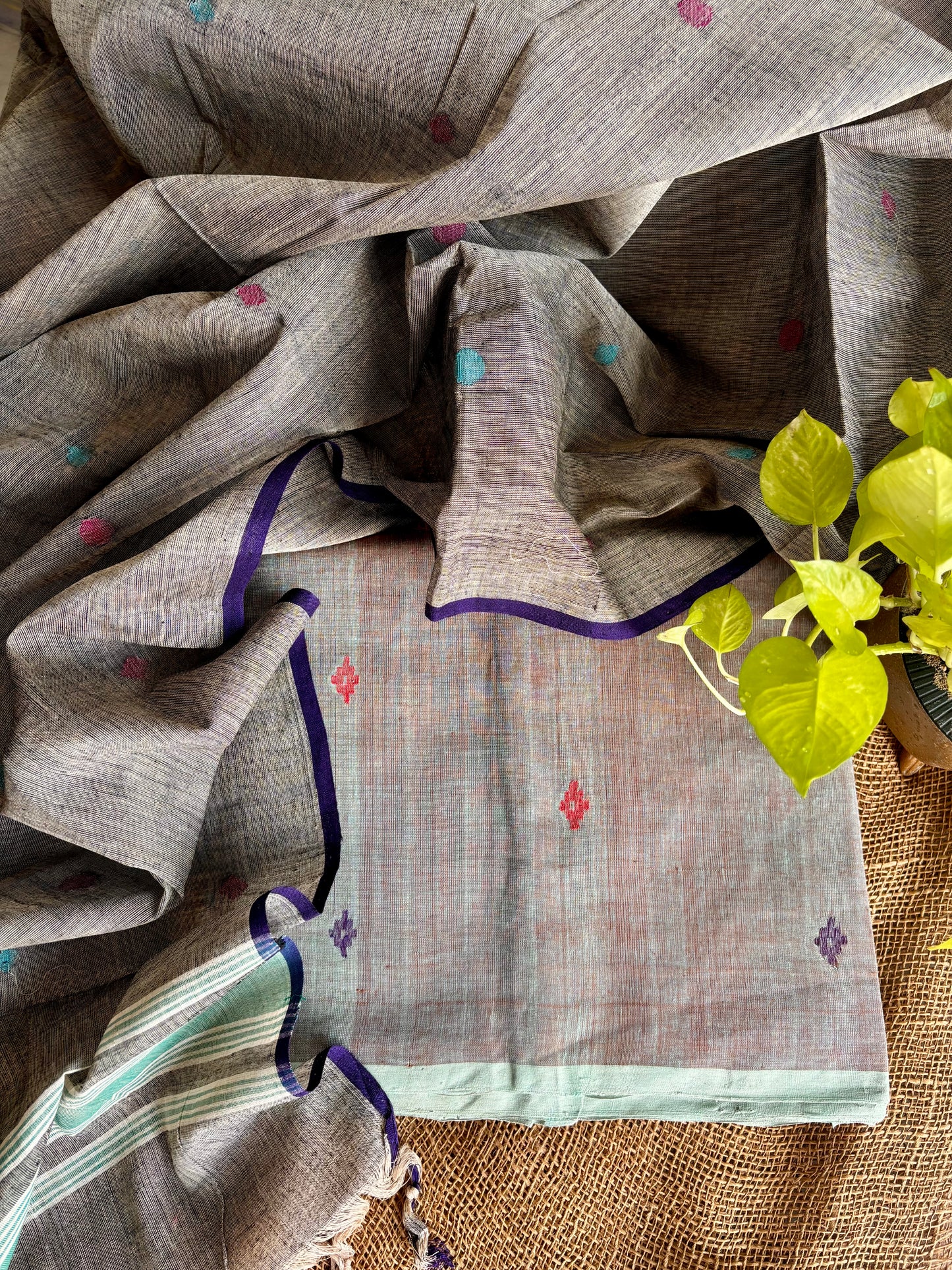 Ash green jamdani set