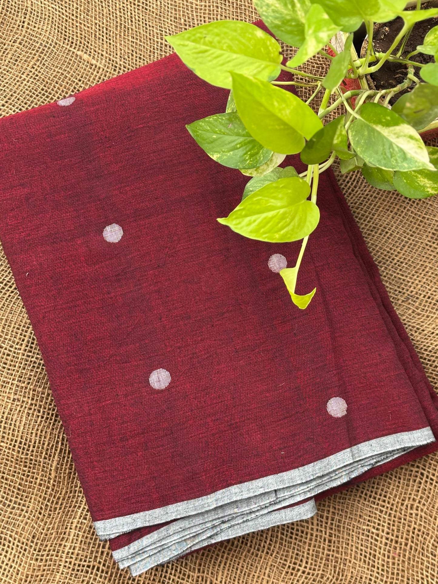 Maroon polka jamdani fabric