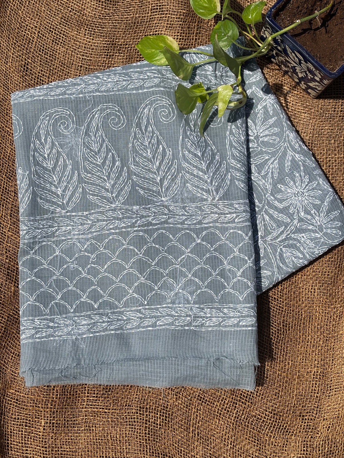 Grey tepchi work kurta