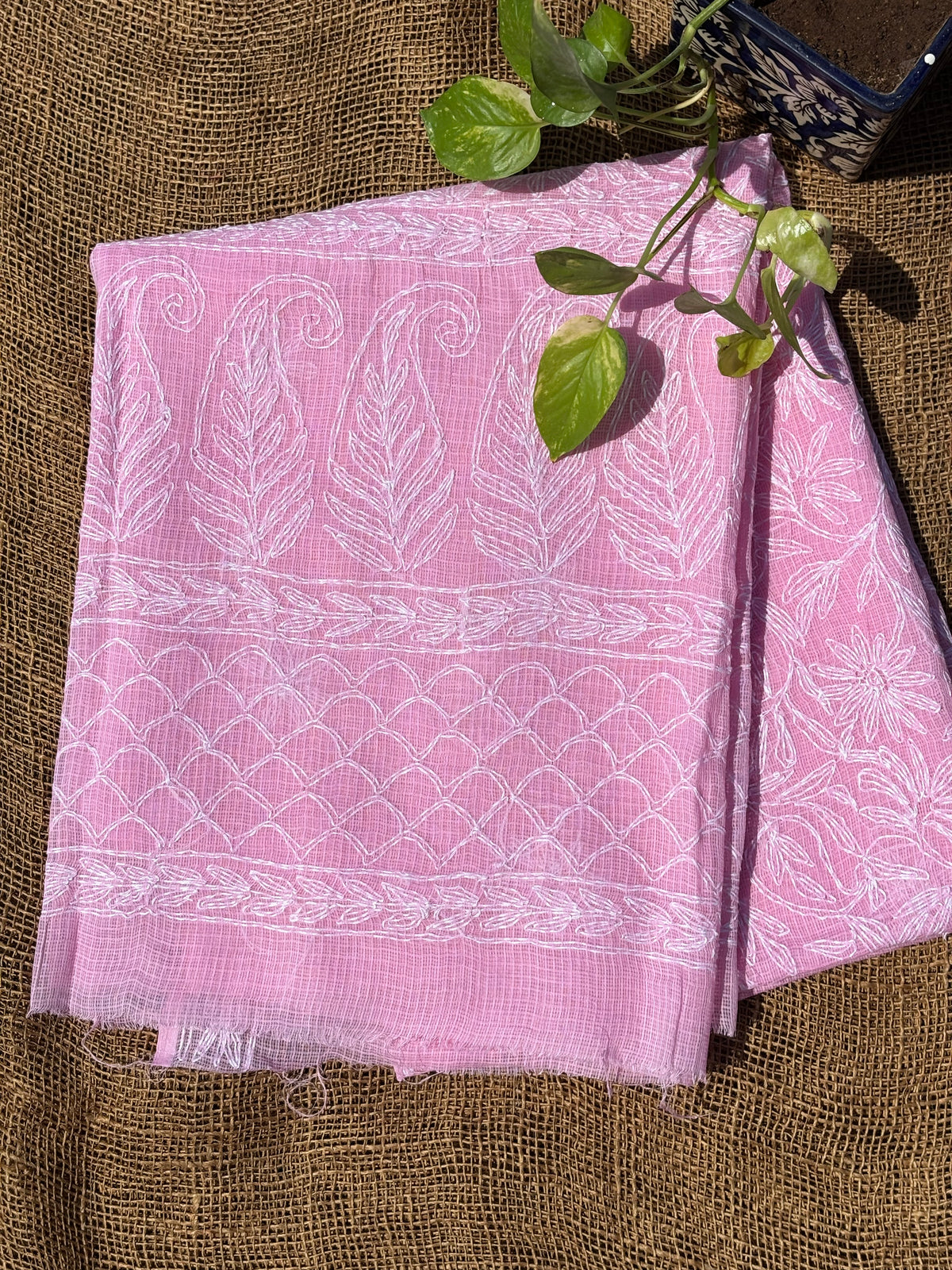 Pink tepchi work kurta