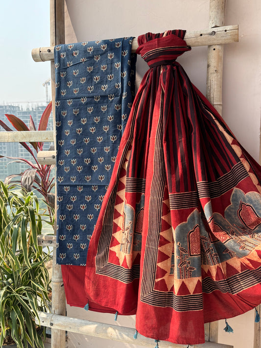 Lotus indigo ajrakh set