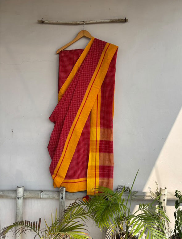 Handwoven Red & Yellow Patteda Anchu Saree