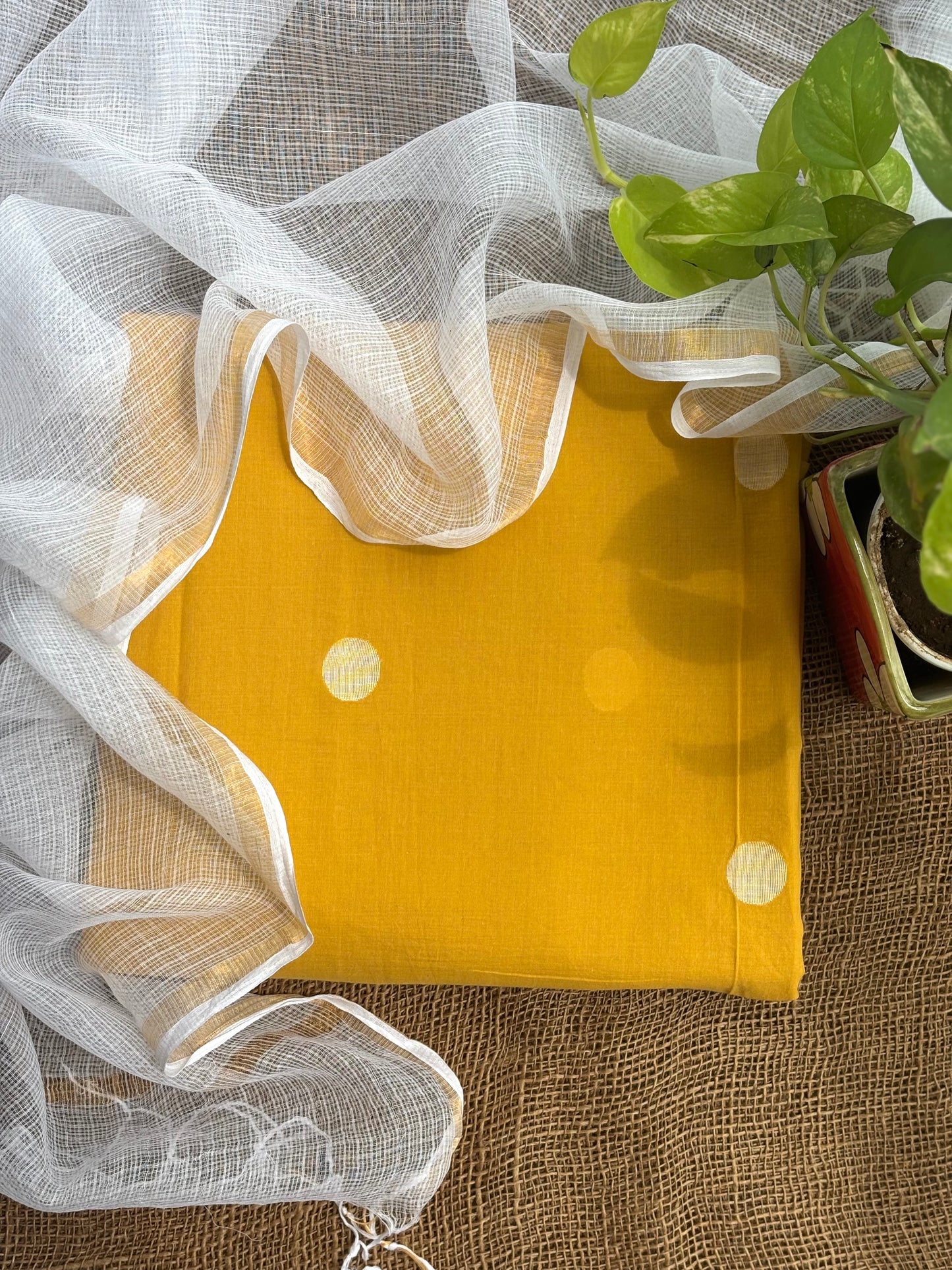 Pale yellow jamdani set