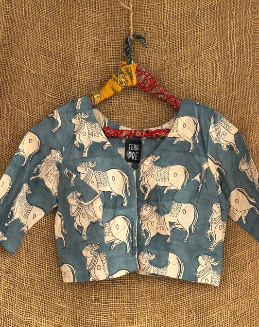 Pichwai print powder blue blouse