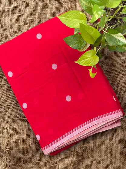 Red polka jamdani fabric