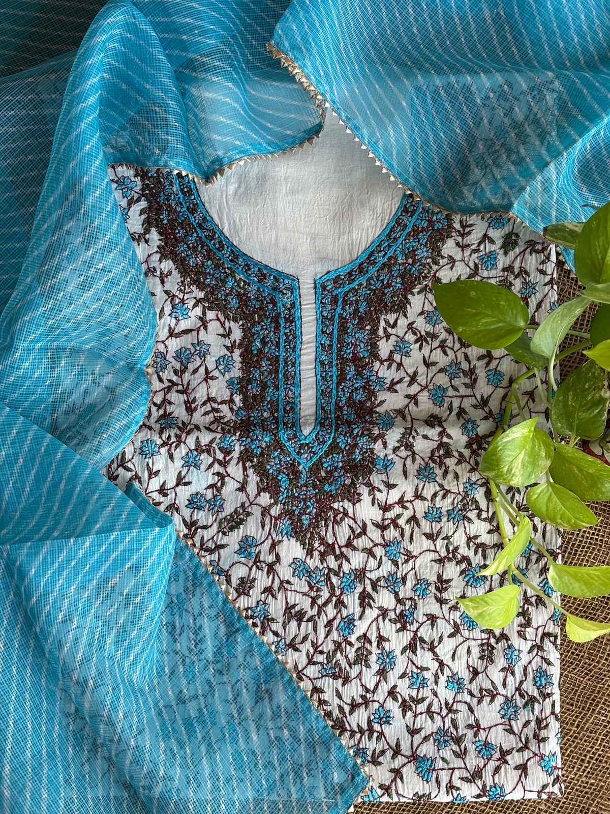 Mul embroidered kurta-dupptta set