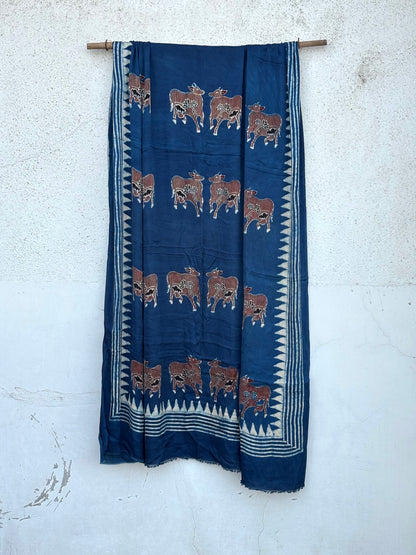 Indigo modal silk kaftan/kurta fabric