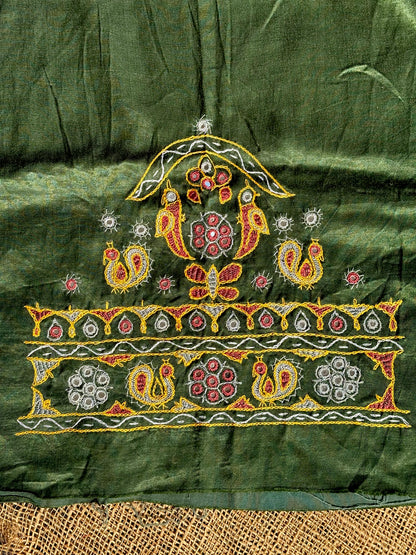 Forest green hand embroidered Kutchi blouse piece