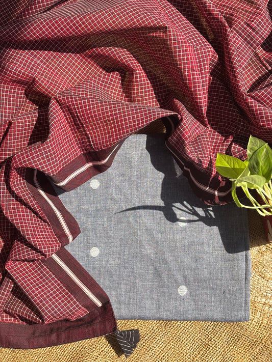 Grey and maroon jamdani set