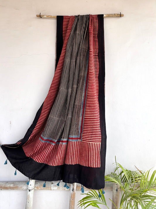 Black and Red Striped Cotton Dupatta