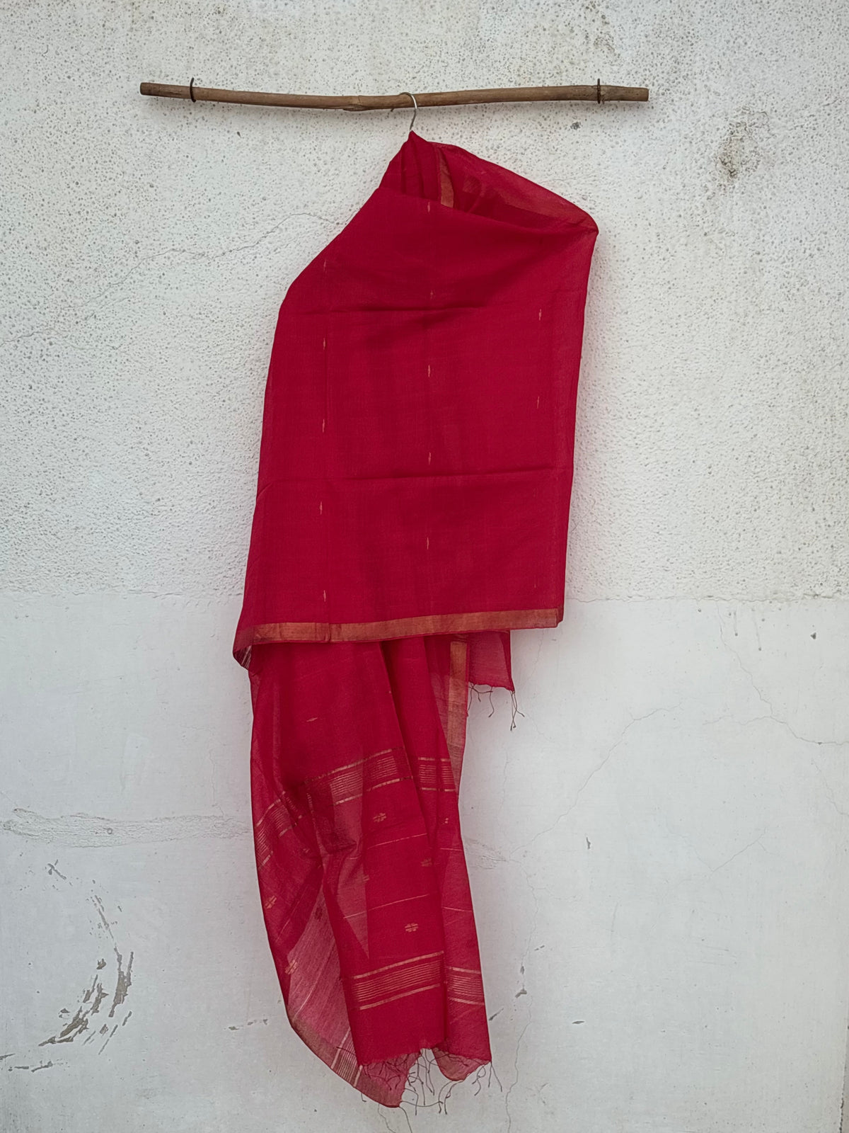 Blood Red cotton silk jamdani dupatta