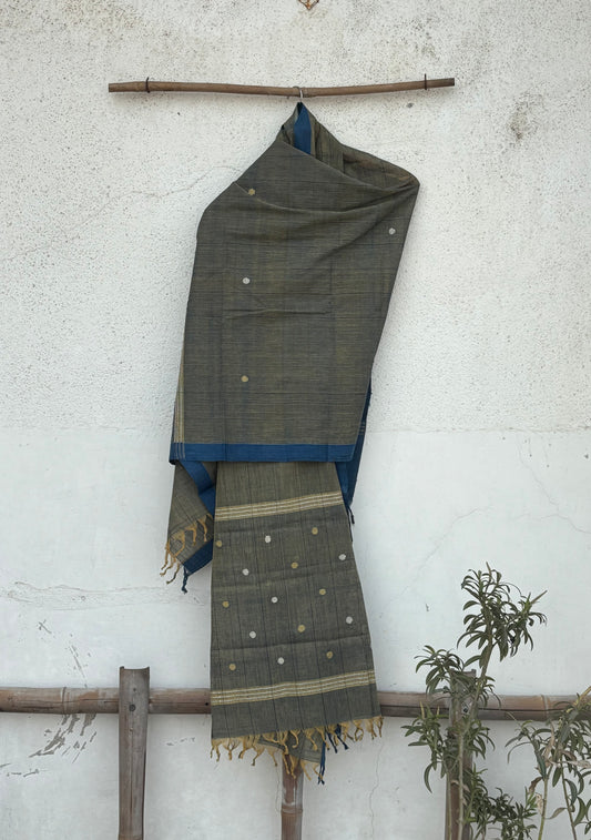 Olive Grey Khadi jamdani dupatta