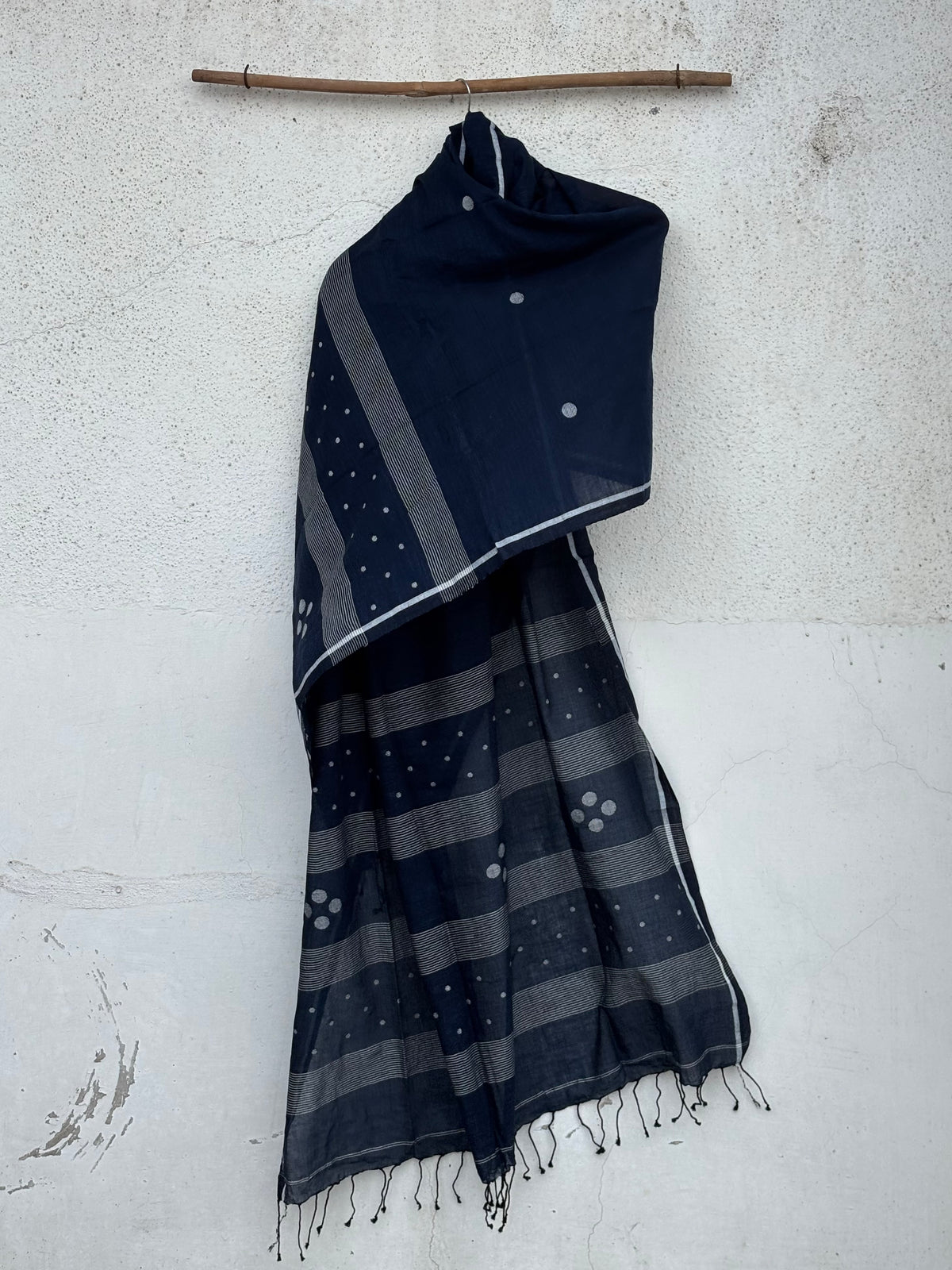 Navy blue mul mul jamdani dupatta