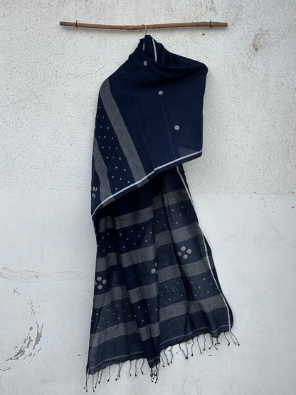 Navy blue mul mul jamdani dupatta