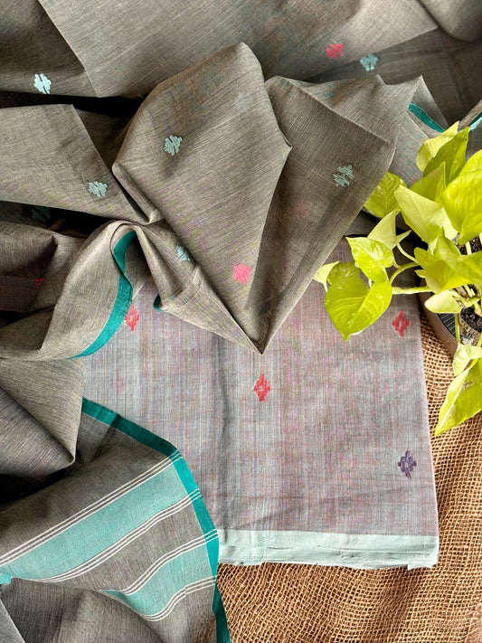 Ash green Khadi jamdani set