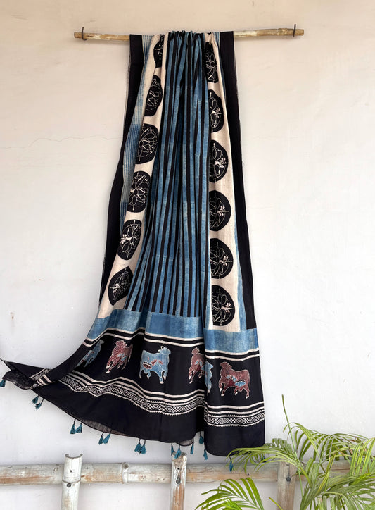 Indigo striped cotton dupatta