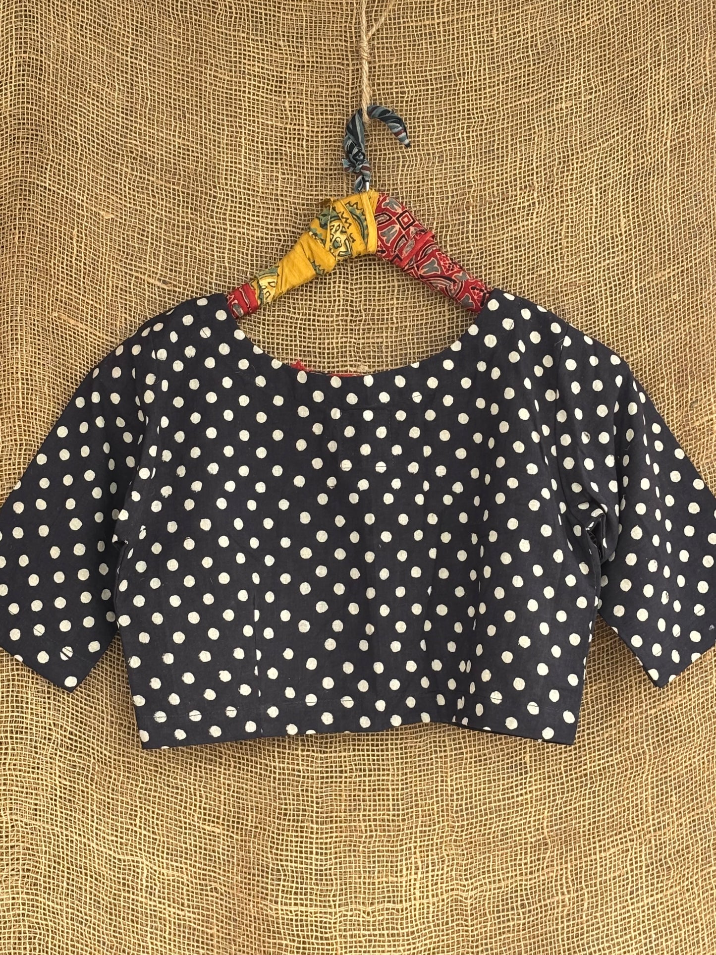 Black polka ajrakh blouse