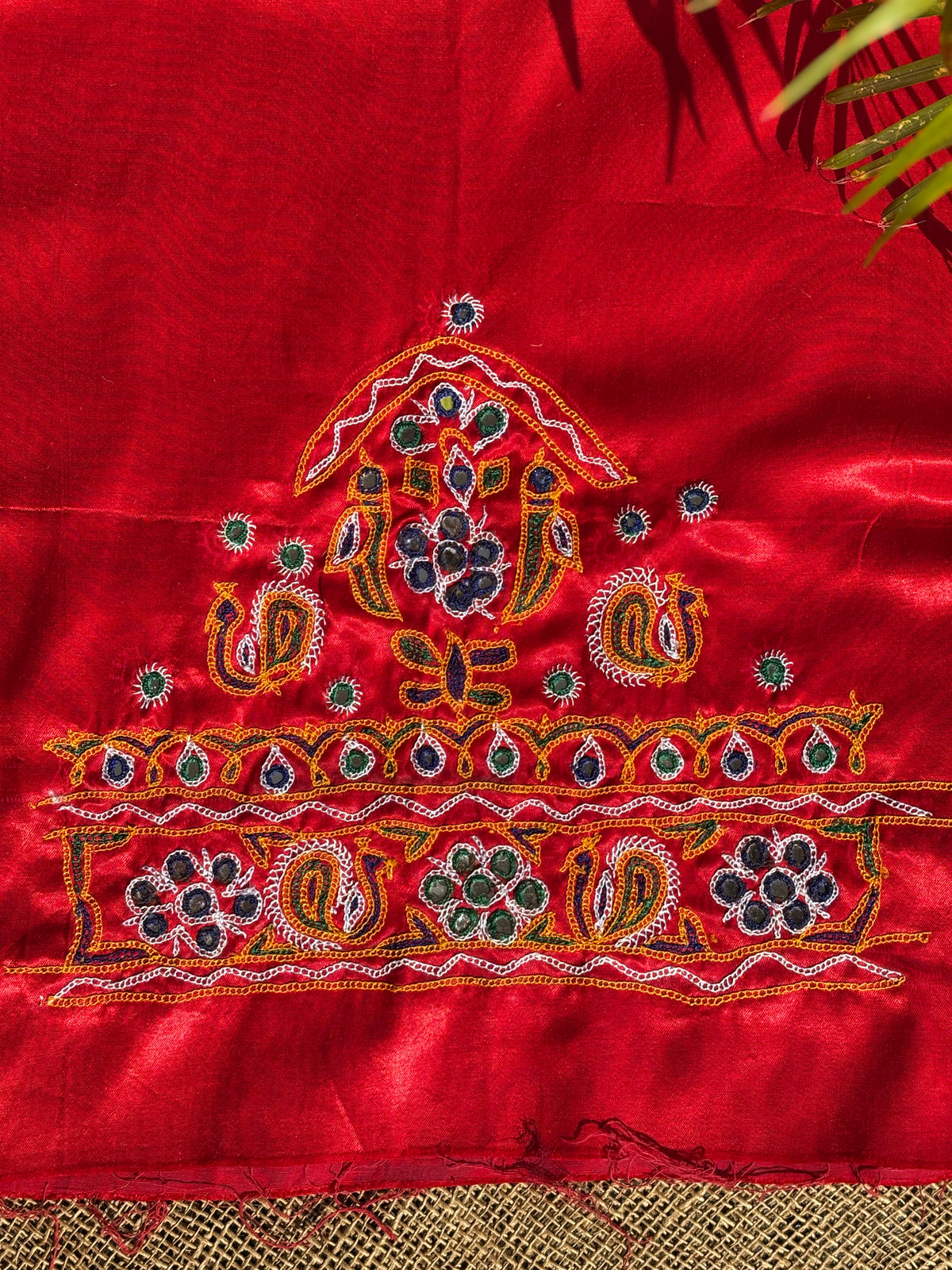 Red hand embroidered Kutchi blouse piece