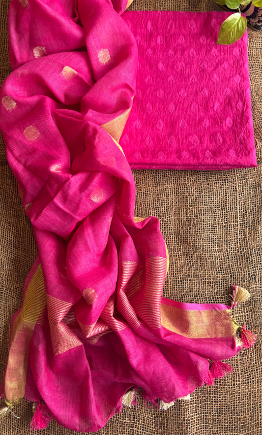 Fuchsia pink Banarasi jacquard set