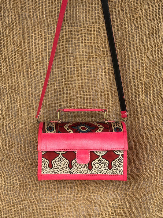 Ajrakh fluorescent pink bag
