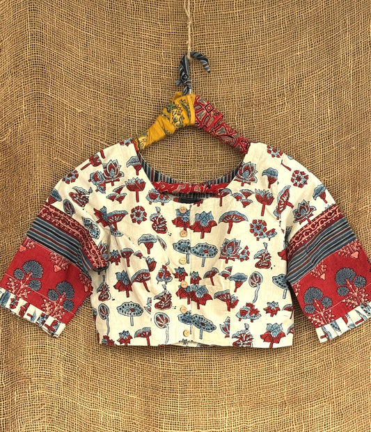 Ivory patchwork sleeves ajrakh blouse