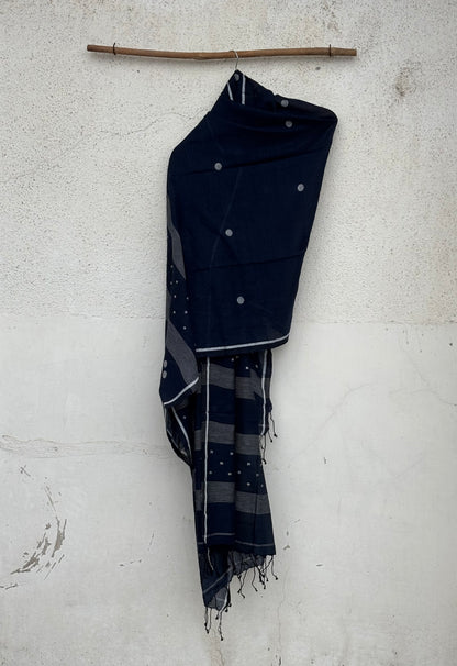 Navy blue mul mul jamdani dupatta
