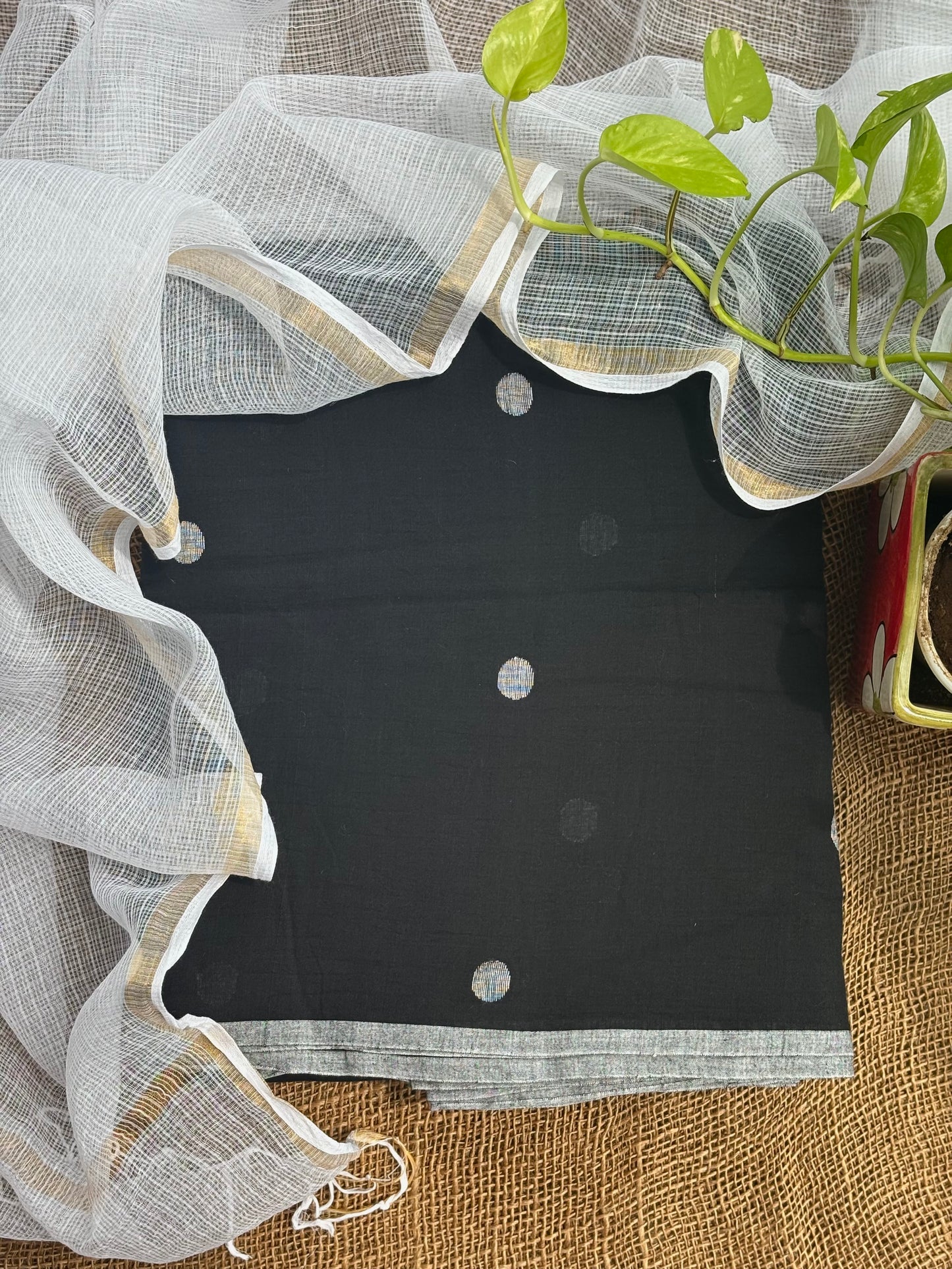 Black & off white jamdani set