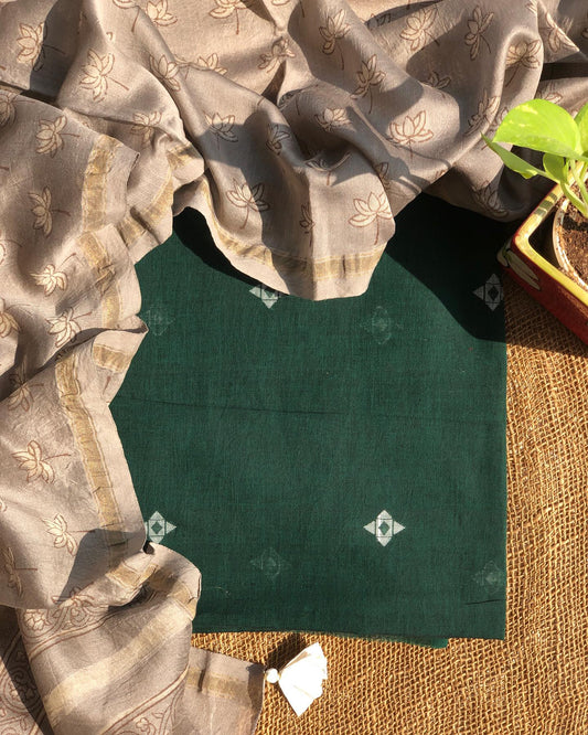 Olive Jamdani Kurta and Ash Chanderi Duppatta Set