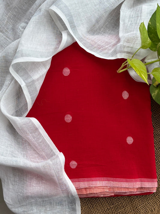 Red - ivory  jamdani set