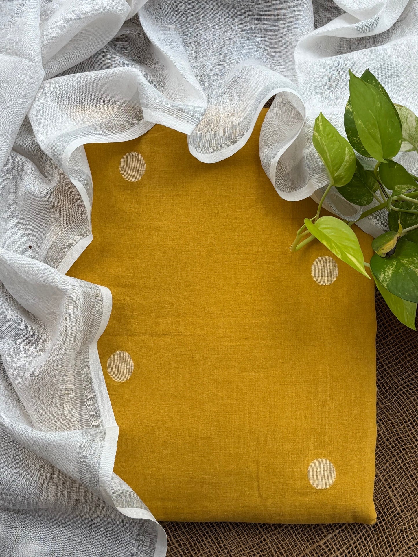 Pale yellow-ivory jamdani set