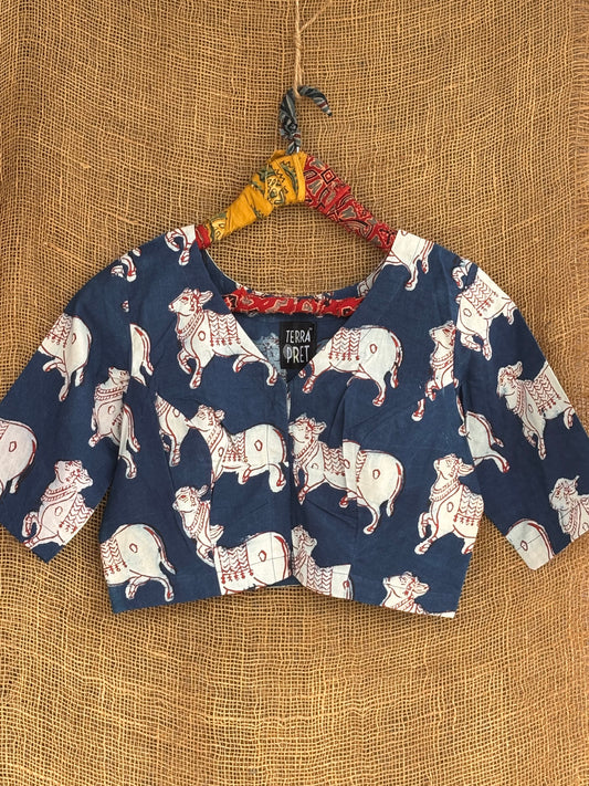 Pichwai print indigo blouse