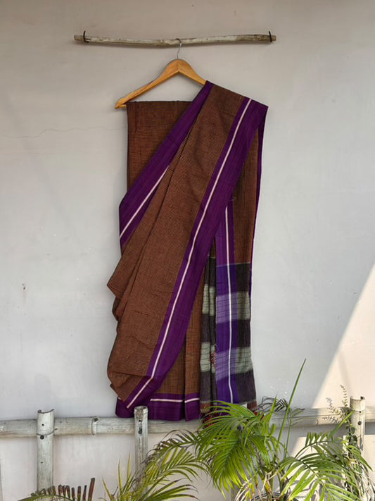 Handwoven Brick Brown & Purple Patteda Anchu Saree