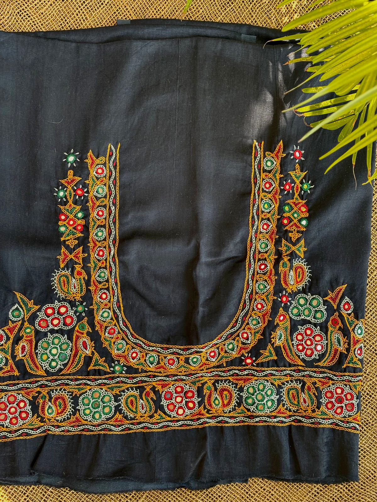 Black hand embroidered Kutchi blouse piece